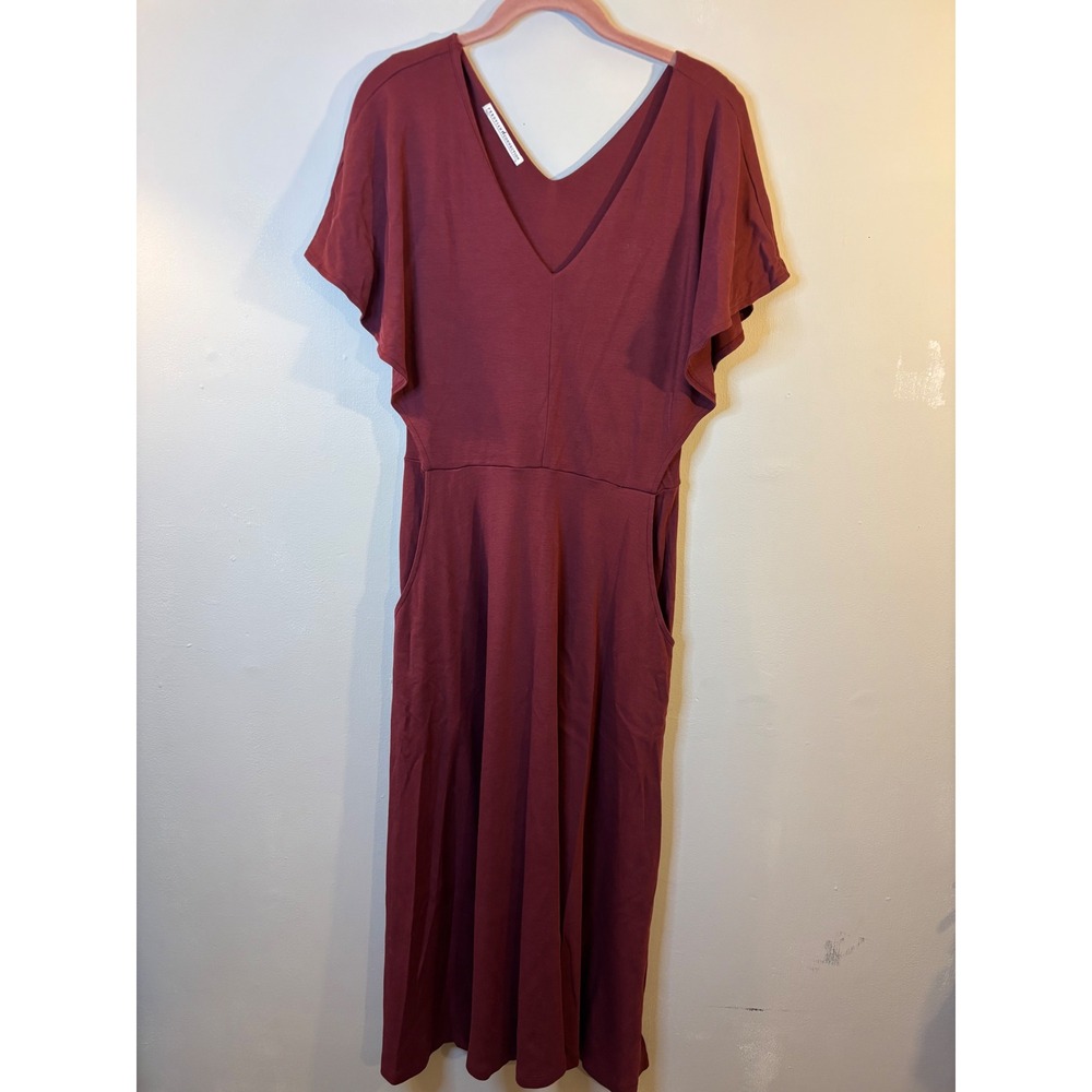 Peruvian Connection Burgundy Pima Cotton V Neck Fit & Flare Dress M